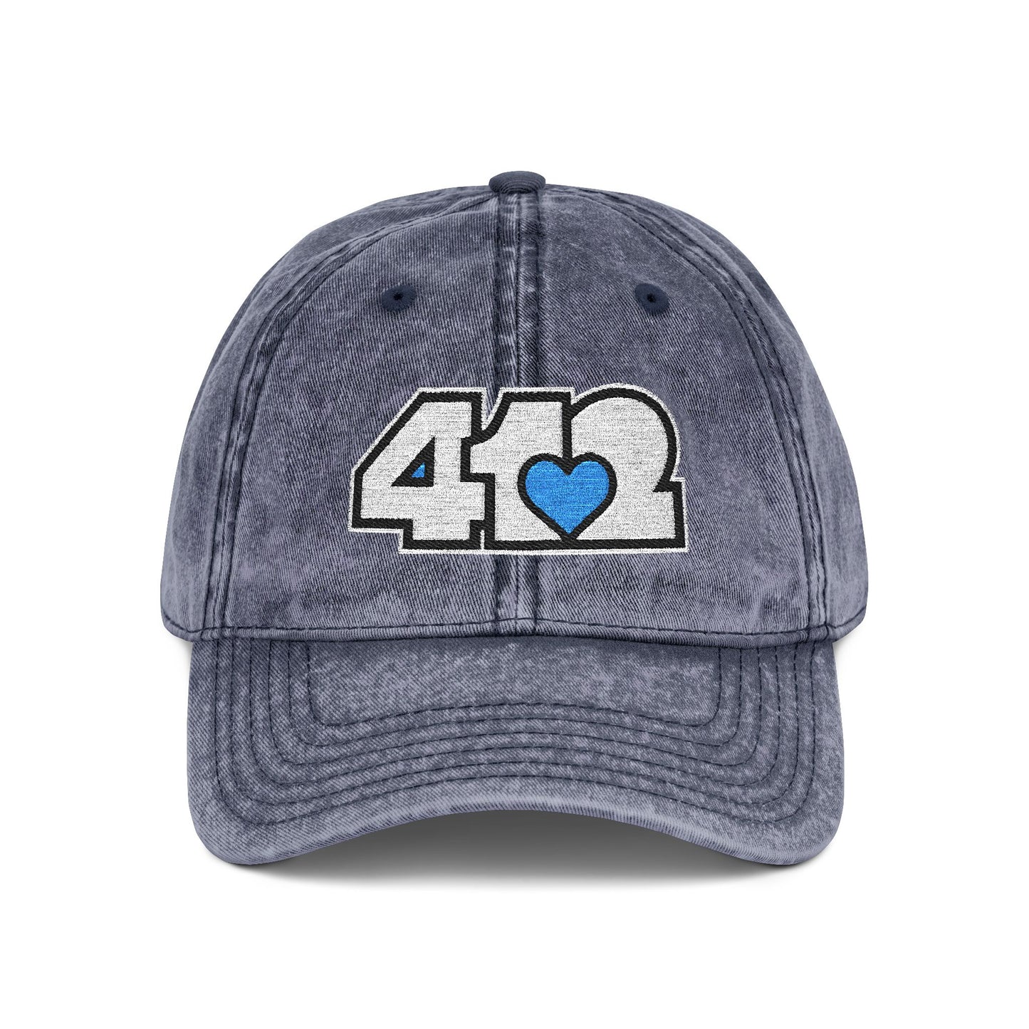 412 Vintage Crown – Embroidered Blue Heart, White Logo
