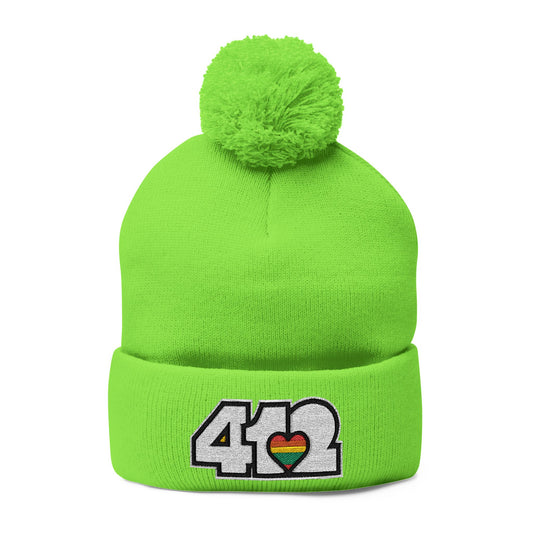412 Bobble Crown - Embroidered Rainbow Heart, White Logo