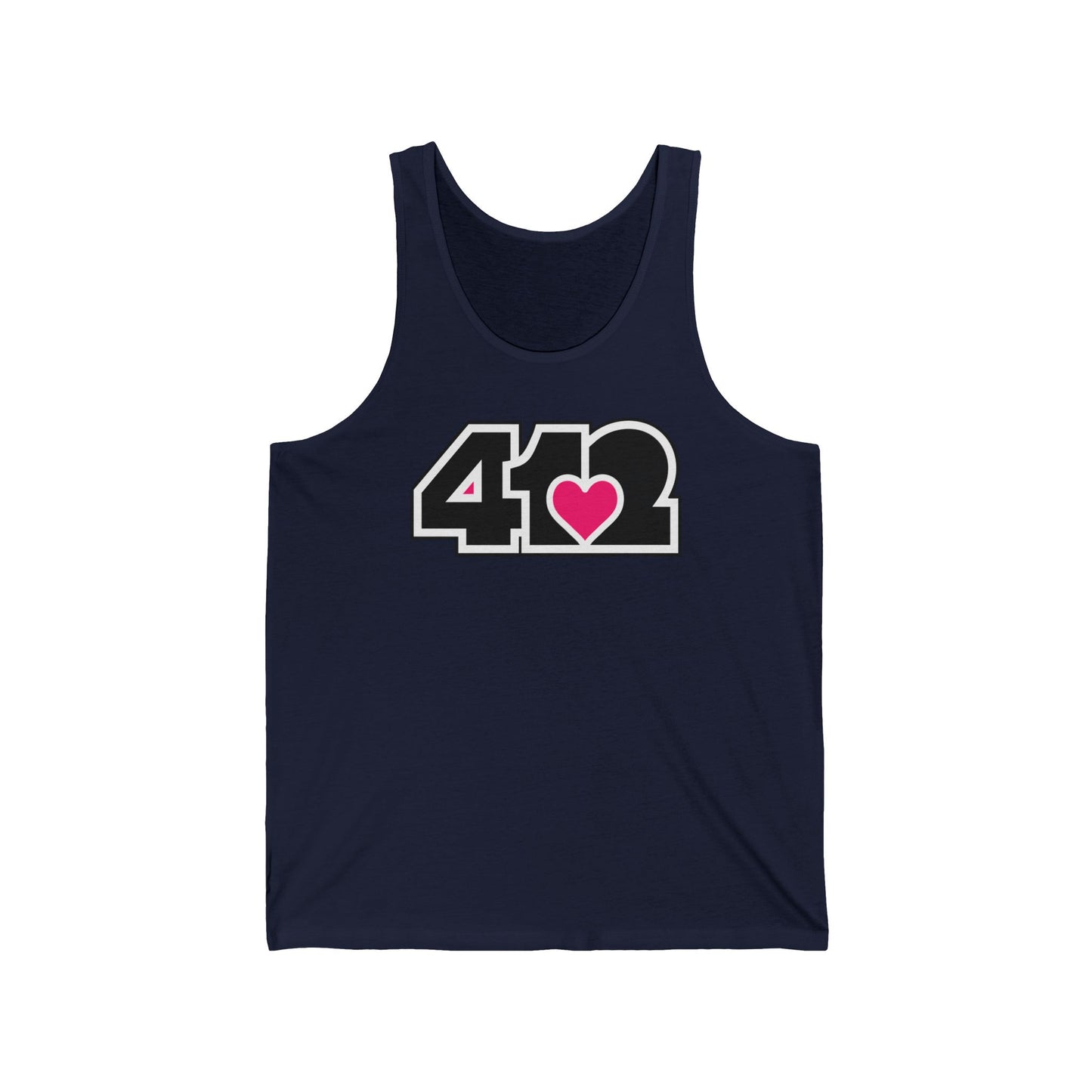412 Unisex Jersey Tank - Pink Heart, Black Logo