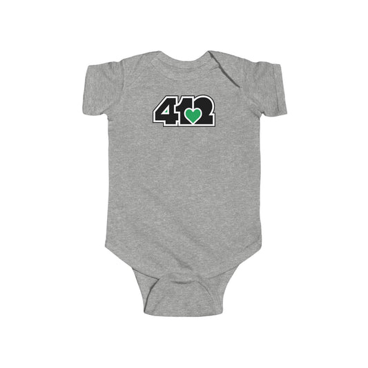 412 Infant Bodysuit - Green Heart, Black Logo