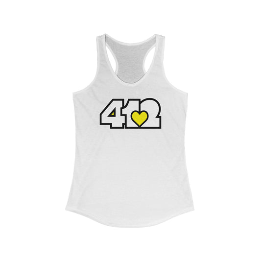 412 Women's Racerback Tank Top - Yellow Heart, White Logo