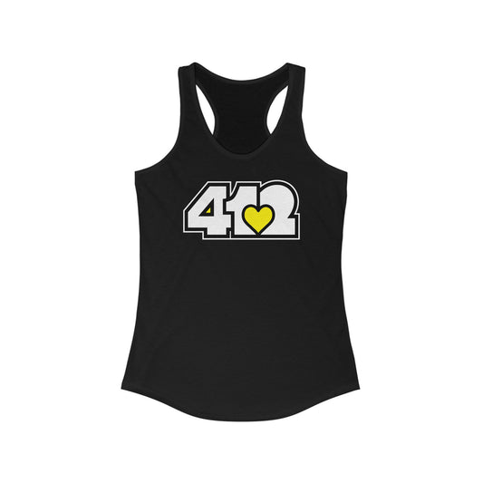 412 Women's Racerback Tank Top - Yellow Heart, White Logo