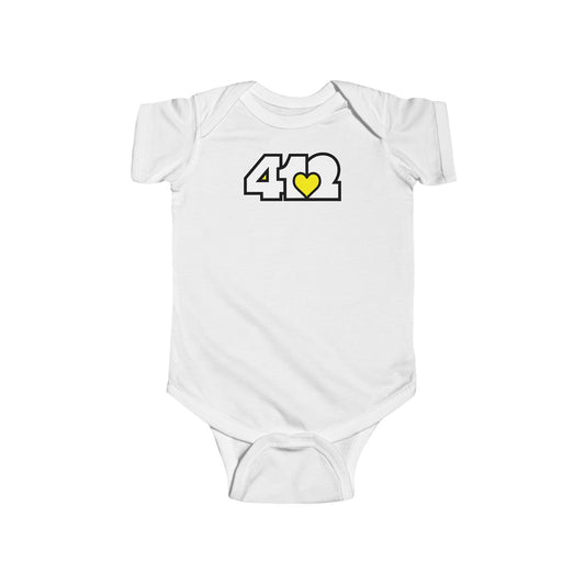 412 Infant Bodysuit - Yellow Heart, White Logo