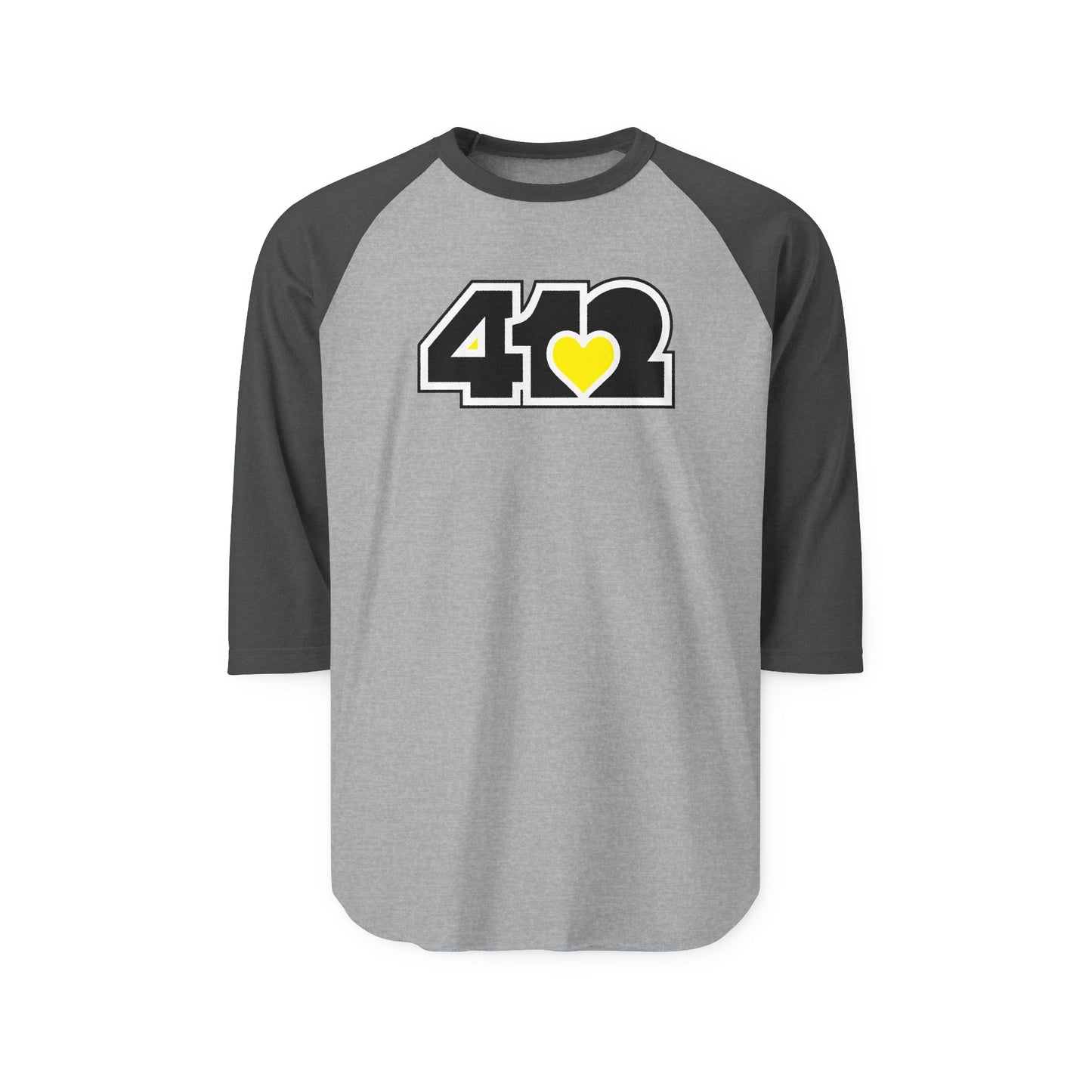 412 Raglan Baseball Tee - Yellow Heart, Black Logo