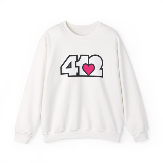 412 Crew Neck Sweatshirt  - Pink Heart, White Logo