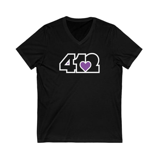 412 Women's V-Neck - Purple Heart, Black Logo