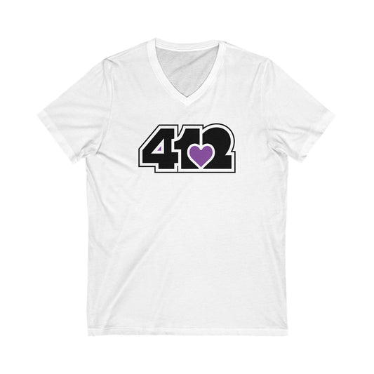 412 Women's V-Neck - Purple Heart, Black Logo
