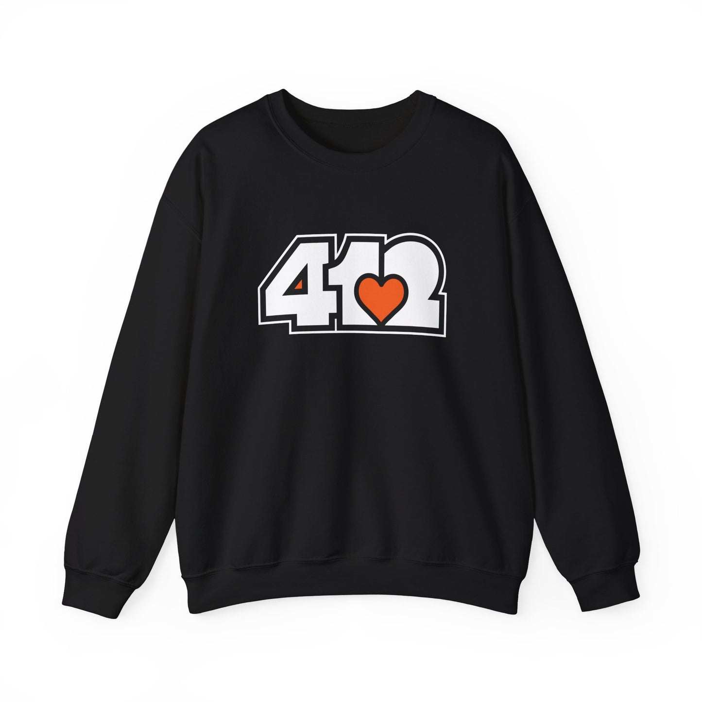 412 Crew Neck Sweatshirt  - Orange Heart, White Logo
