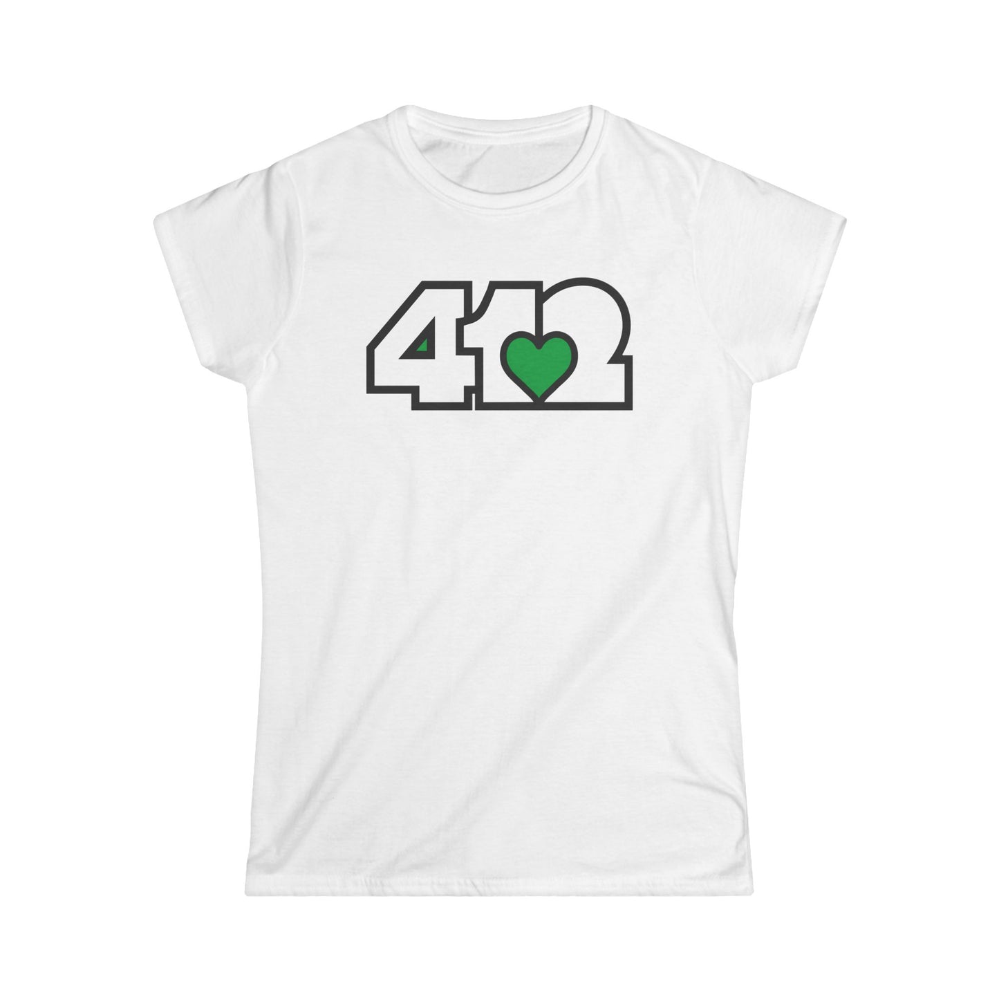 412 Women's Softstyle Tee - Green Heart, White Logo