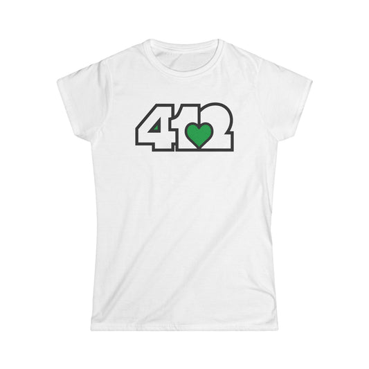 412 Women's Softstyle Tee - Green Heart, White Logo
