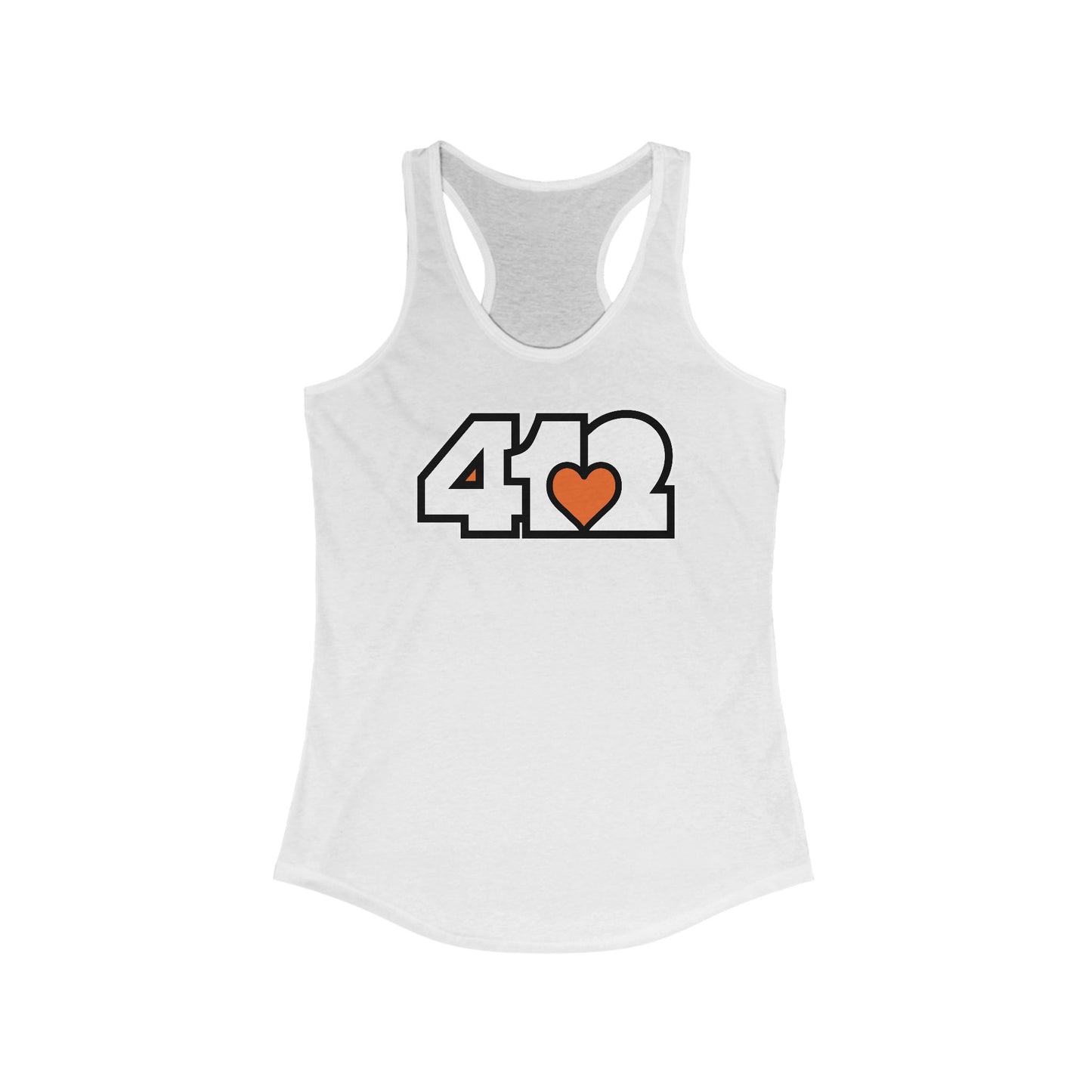 412 Women's Racerback Tank Top - Orange Heart, White Logo