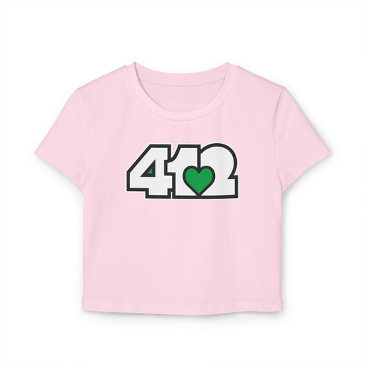 412 Women's Crop Top – Green Heart, White Logo