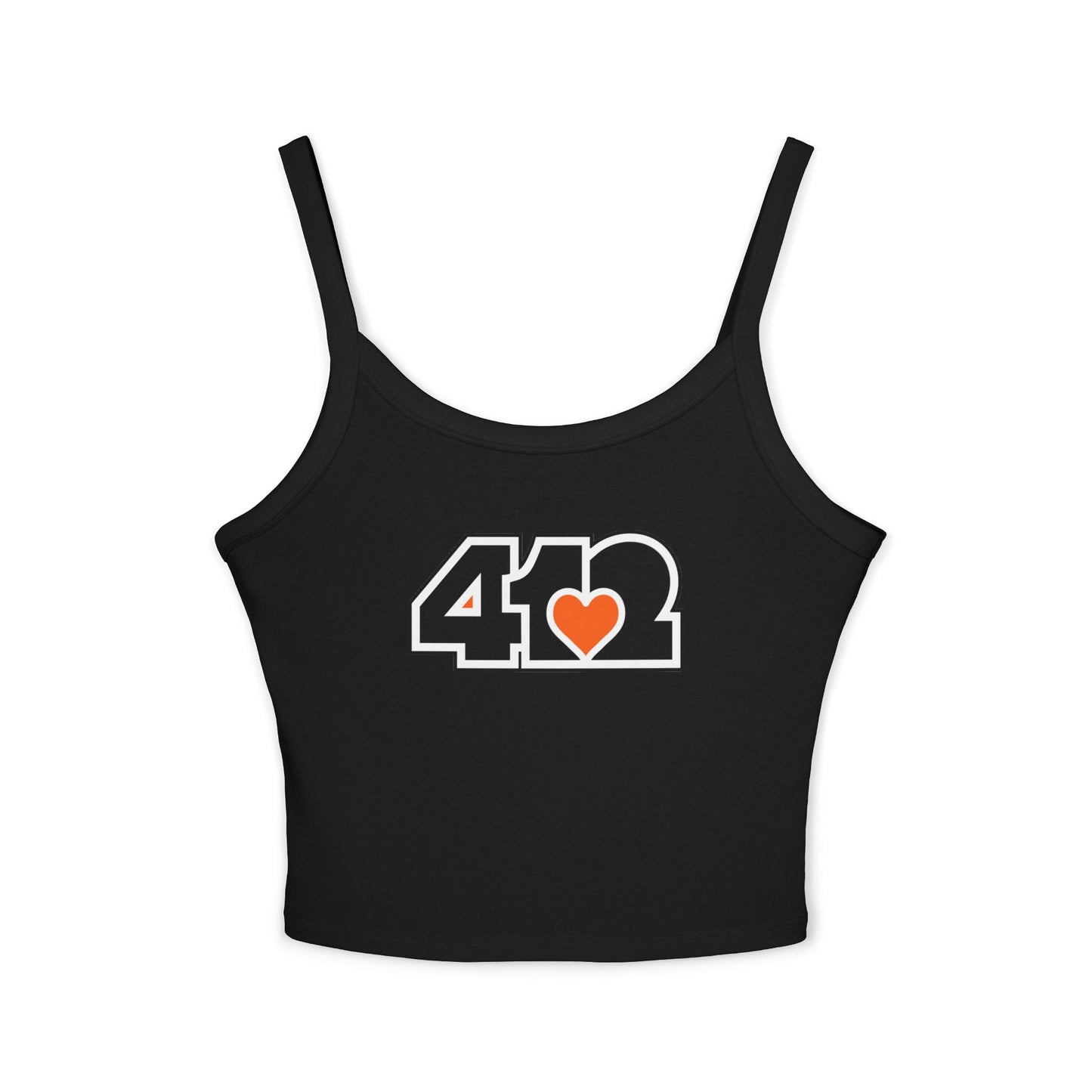 412 Women’s Camisole – Orange Heart, Black Logo