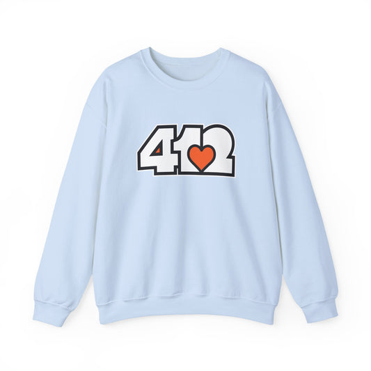 412 Crew Neck Sweatshirt  - Orange Heart, White Logo