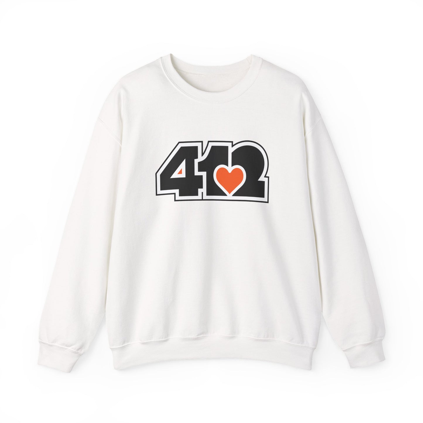 412 Crew Neck Sweatshirt  - Orange Heart, Black Logo