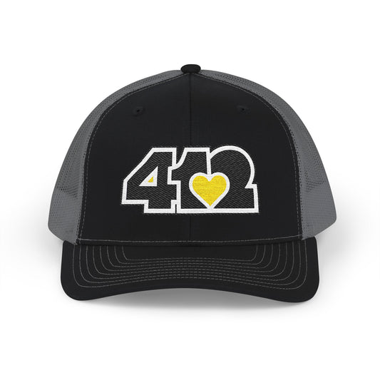 412 Snapback Crown – Embroidered Yellow Heart, Black Logo