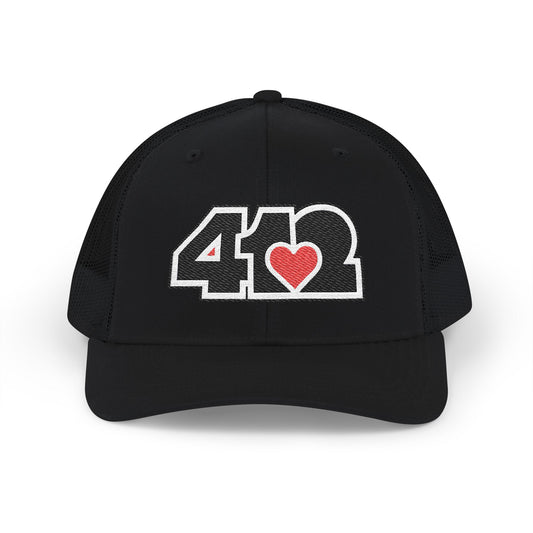 412 Snapback Crown – Embroidered Red Heart, Black Logo