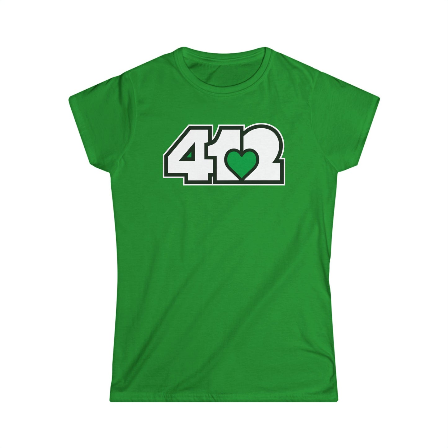 412 Women's Softstyle Tee - Green Heart, White Logo