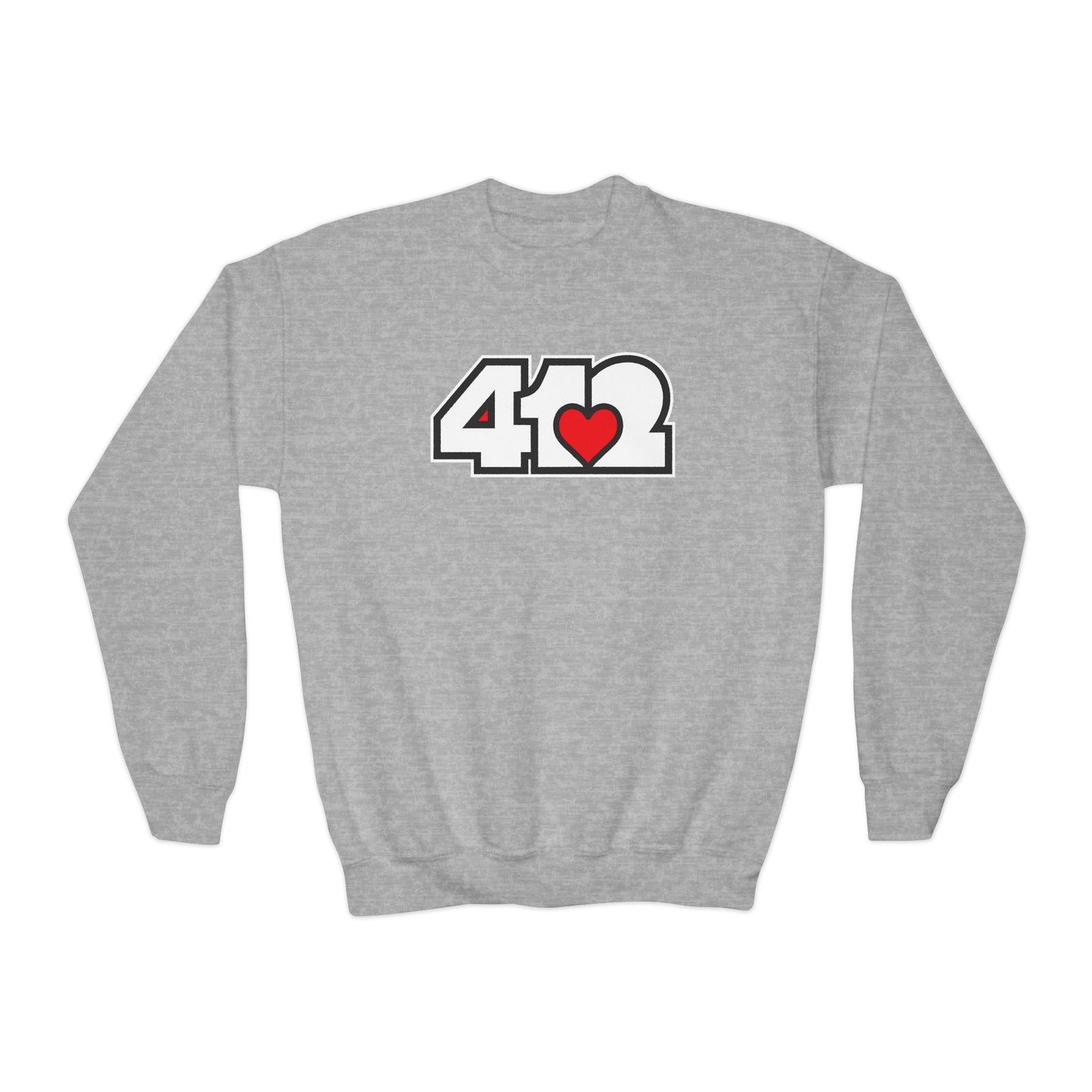 412 Crew Neck Youth Sweatshirt - Red Heart, White Logo