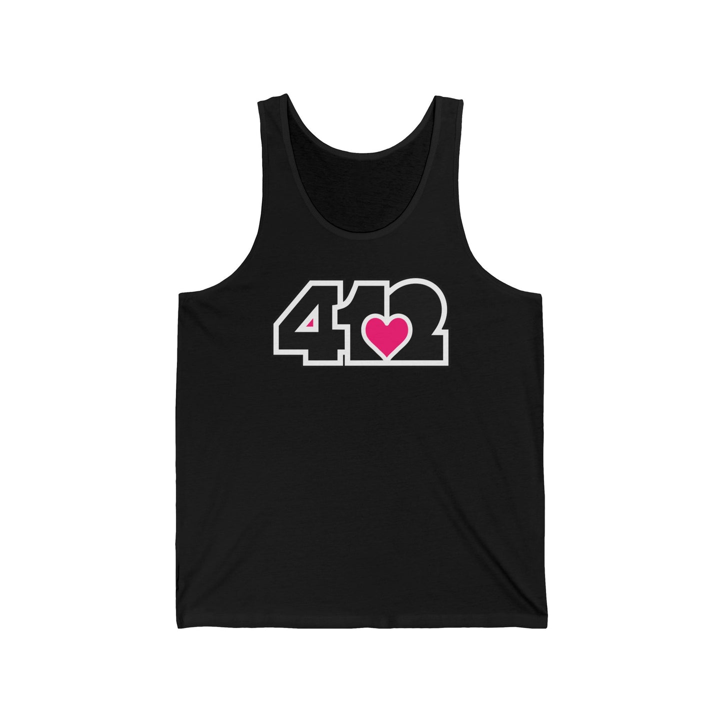 412 Unisex Jersey Tank - Pink Heart, Black Logo