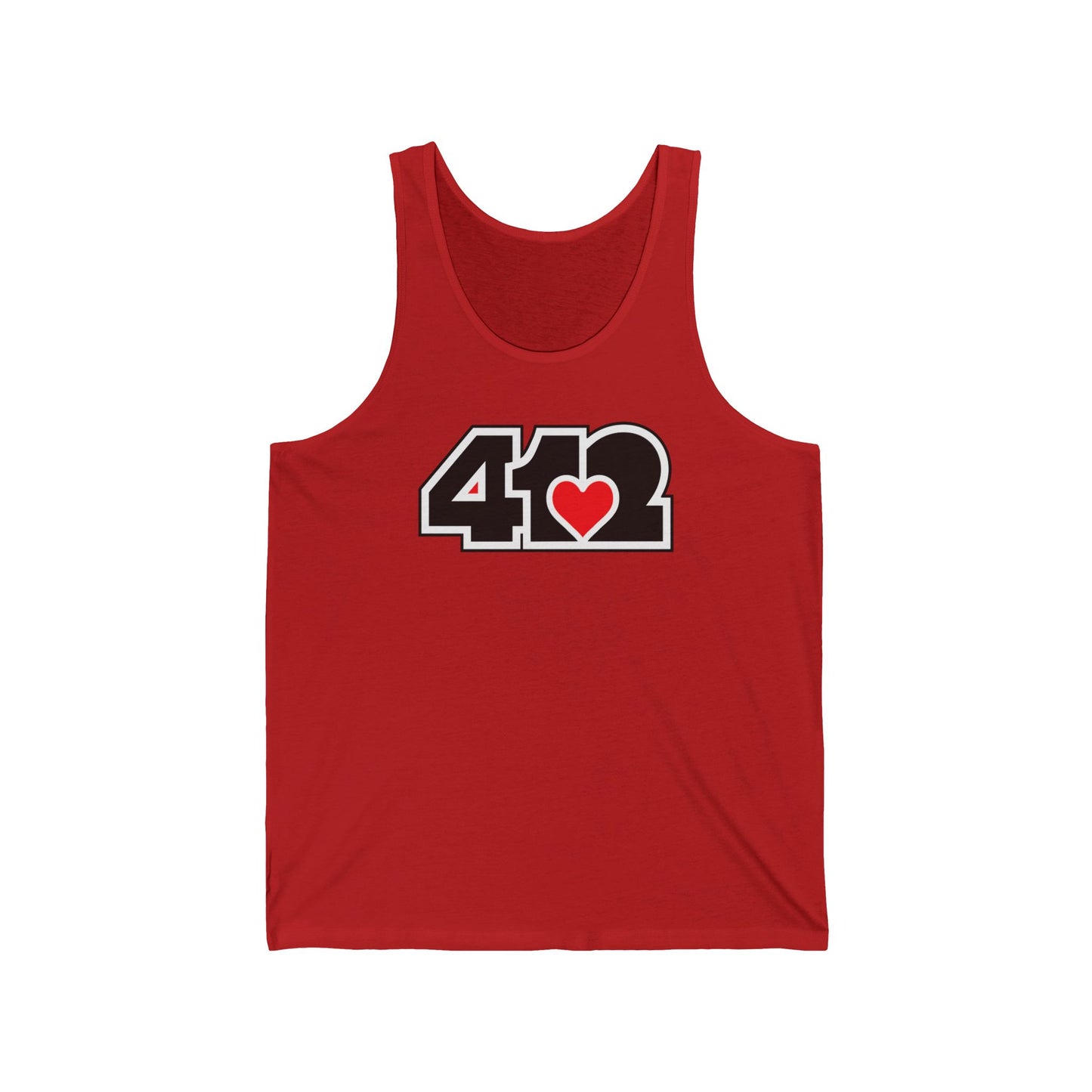 412 Unisex Jersey Tank - Red Heart, Black Logo