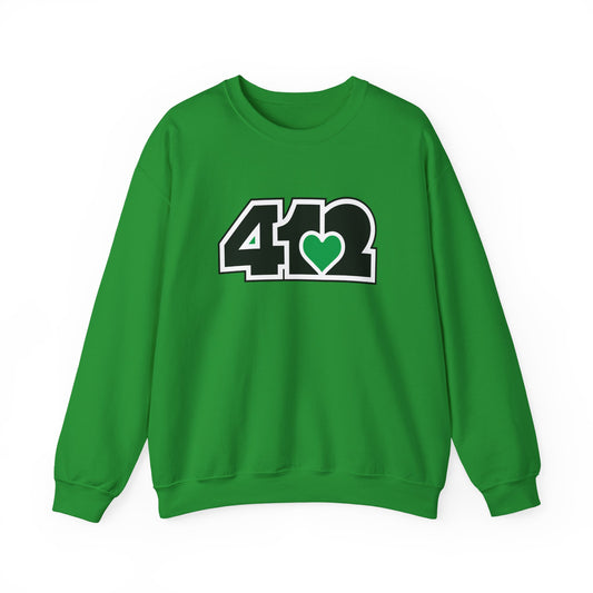 412 Crew Neck Sweatshirt  - Green Heart, Black Logo