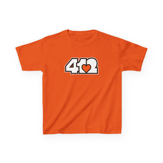 412 Kids Cotton Tee - Orange Heart, White Logo