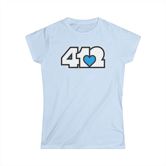 412 Women's Softstyle Tee - Blue Heart, White Logo