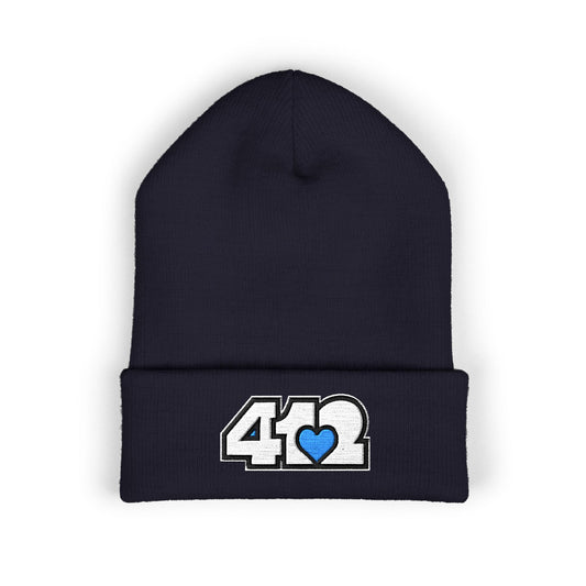 Blue Heart Embroidered Beanie Hat