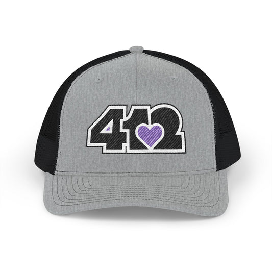 412 Snapback Crown – Embroidered Purple Heart, Black Logo
