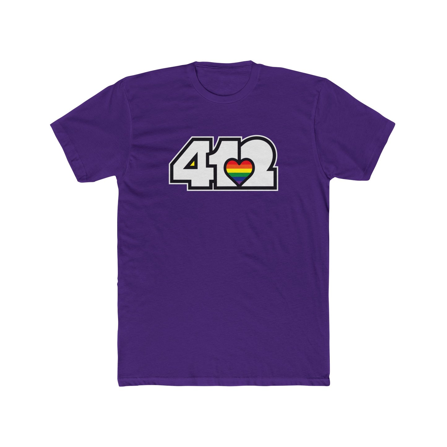 412 Contoured Fit Tee - Rainbow Heart, White Logo