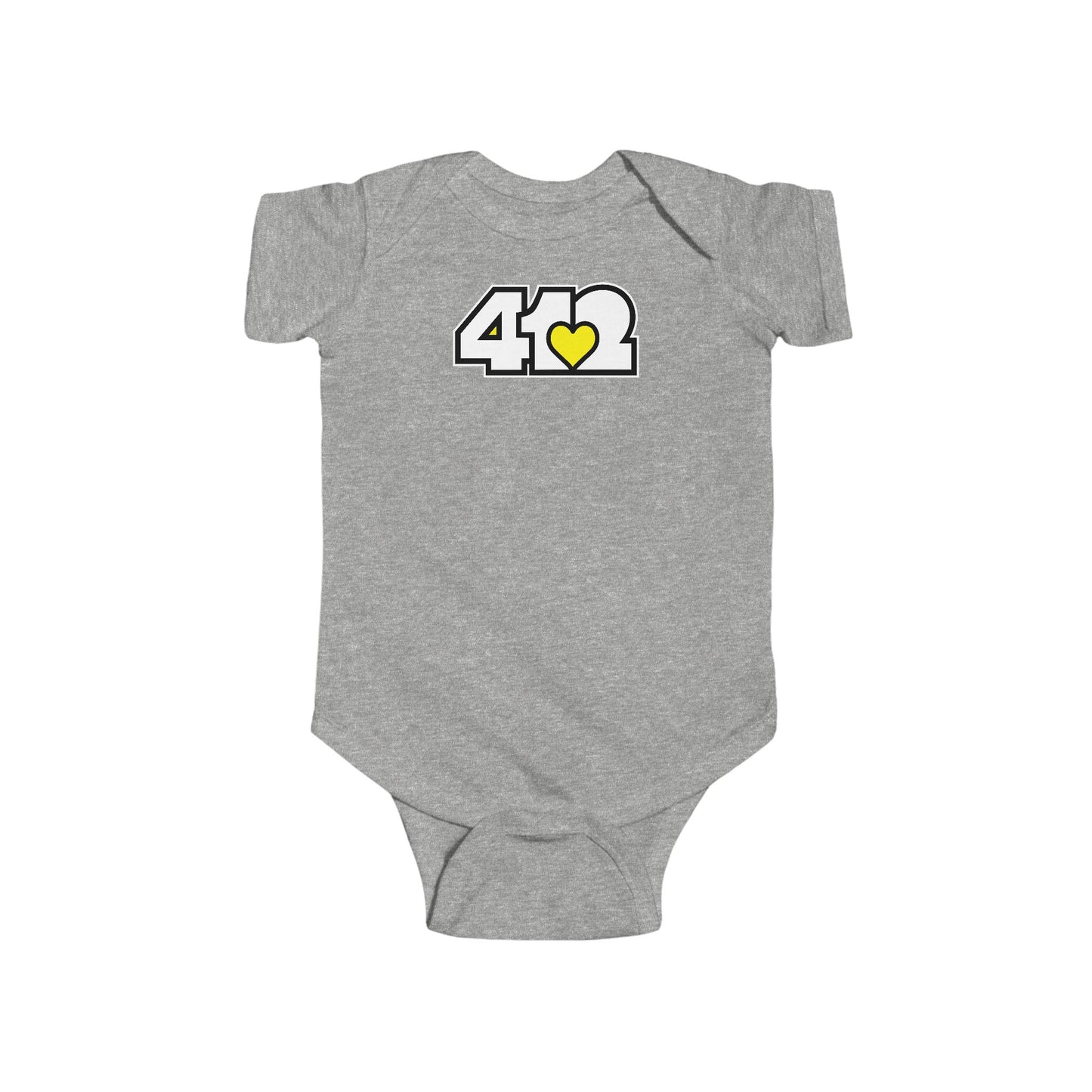 412 Infant Bodysuit - Yellow Heart, White Logo