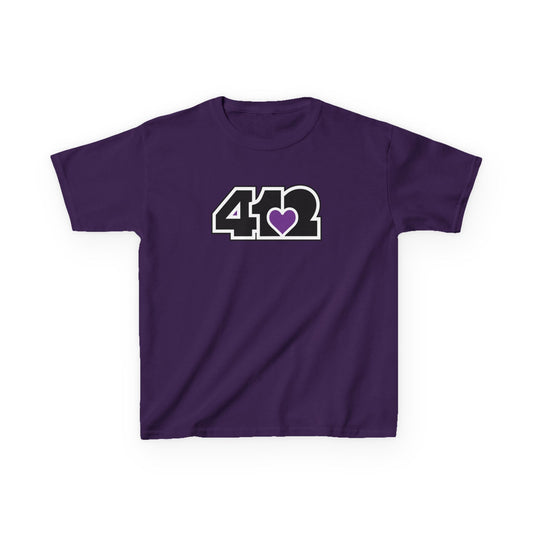 412 Kids Cotton Tee - Purple Heart, Black Logo