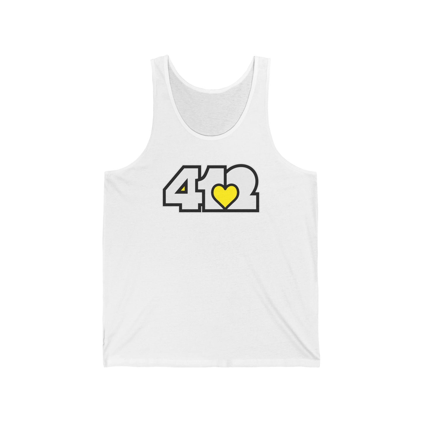 412 Unisex Jersey Tank - Yellow Heart, White Logo