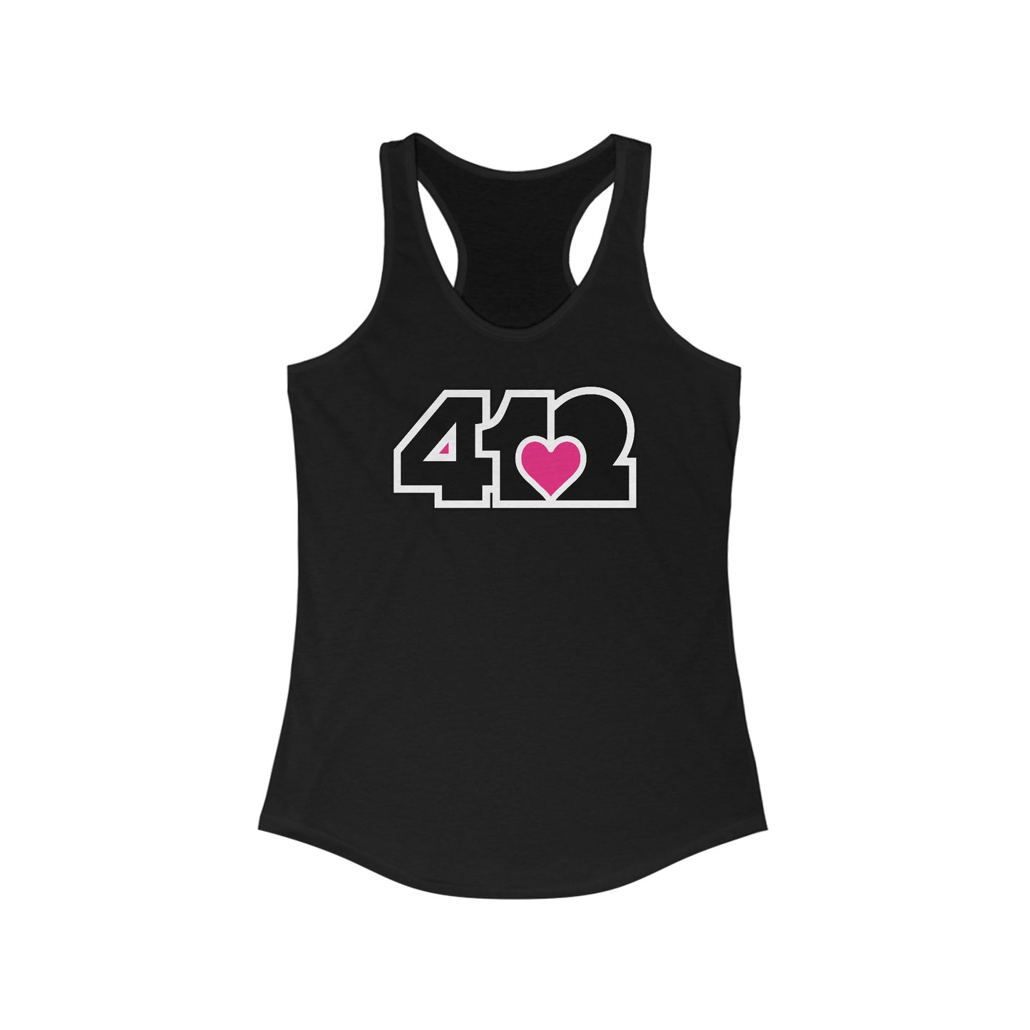 412 Women's Racerback Tank Top - Pink Heart, Black Logo