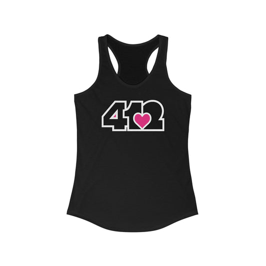 412 Women's Racerback Tank Top - Pink Heart, Black Logo