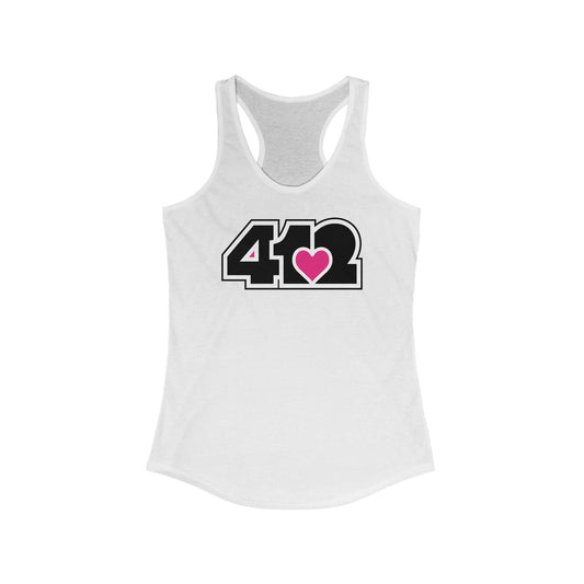 412 Women's Racerback Tank Top - Pink Heart, Black Logo