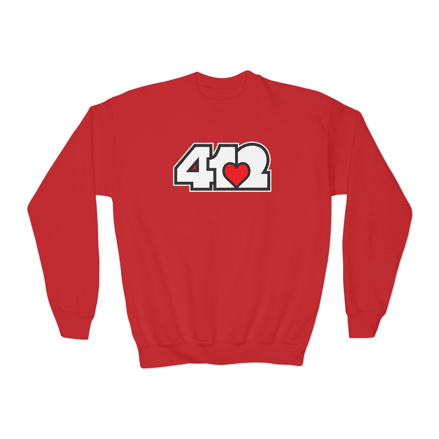 412 Crew Neck Youth Sweatshirt - Red Heart, White Logo