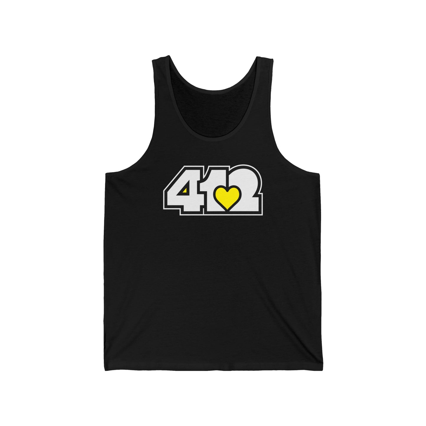 412 Unisex Jersey Tank - Yellow Heart, White Logo