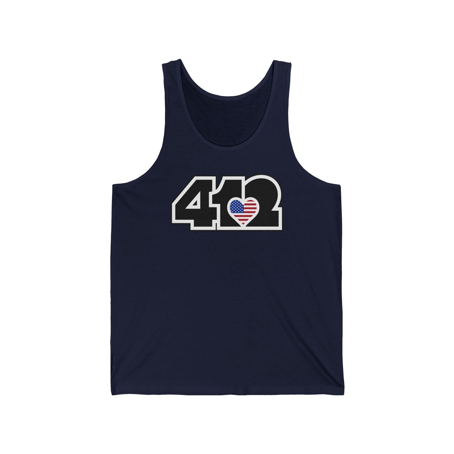 412 Unisex Jersey Tank - Stars & Stripes Heart, Black Logo