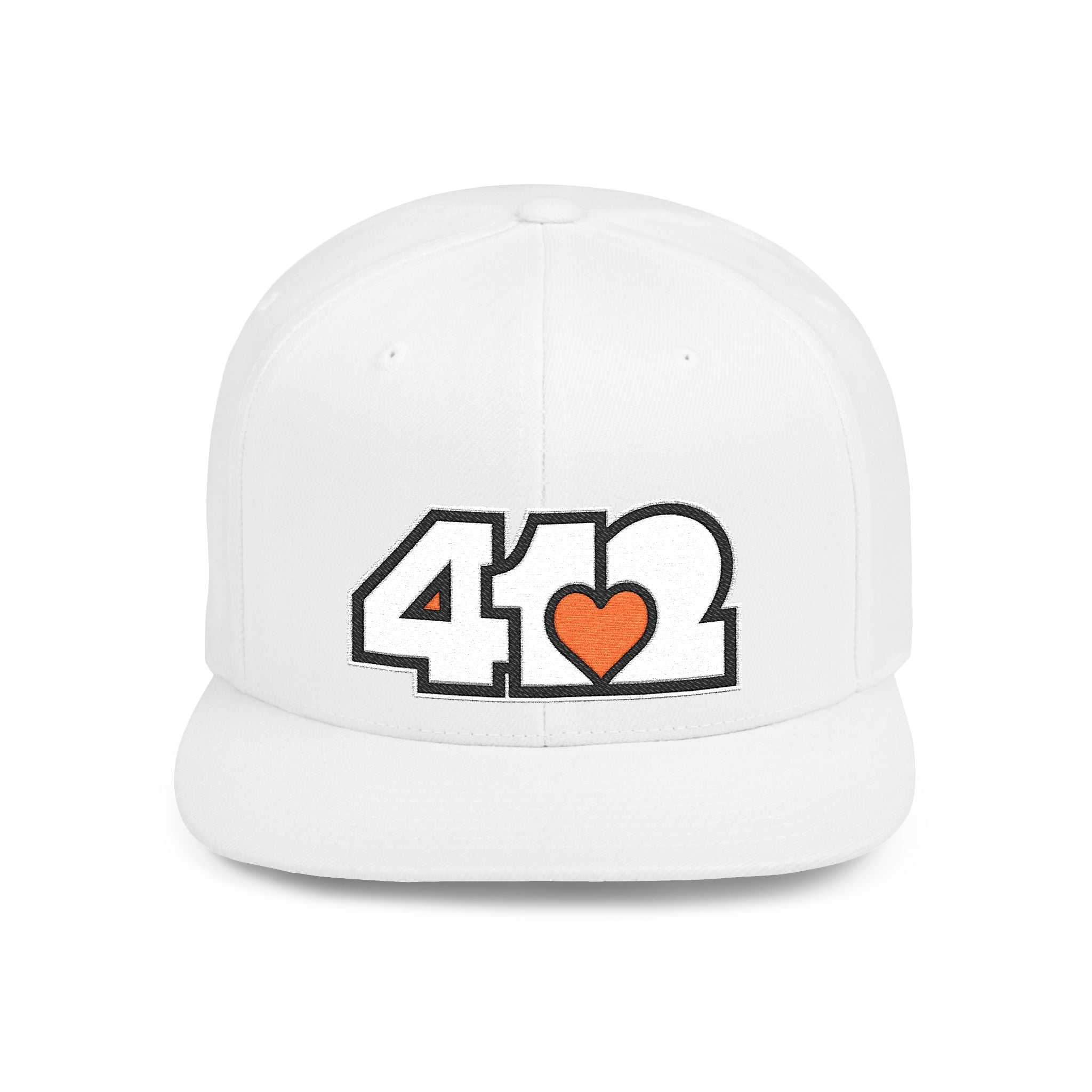 Pittsburgh 412 White & Orange Embroidered Flat Bill Snapback Hat