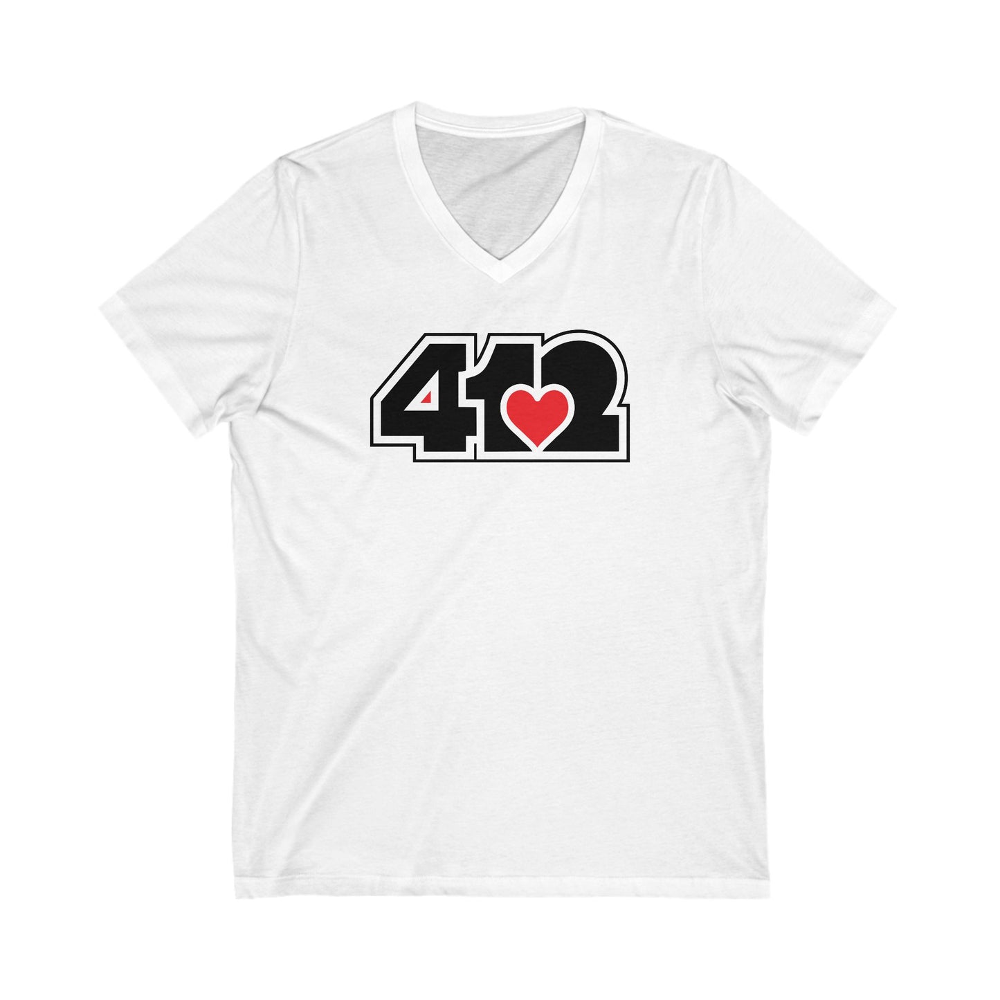 412 Women's V-Neck - Red Heart, Black Logo