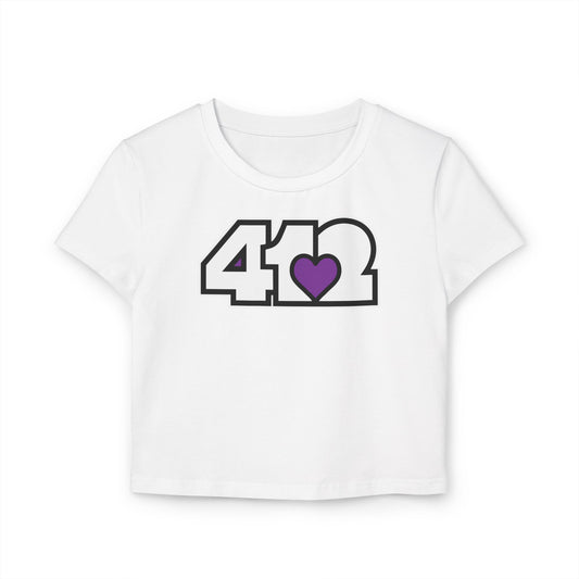 412 Women's Crop Top – Purple Heart, White Logo