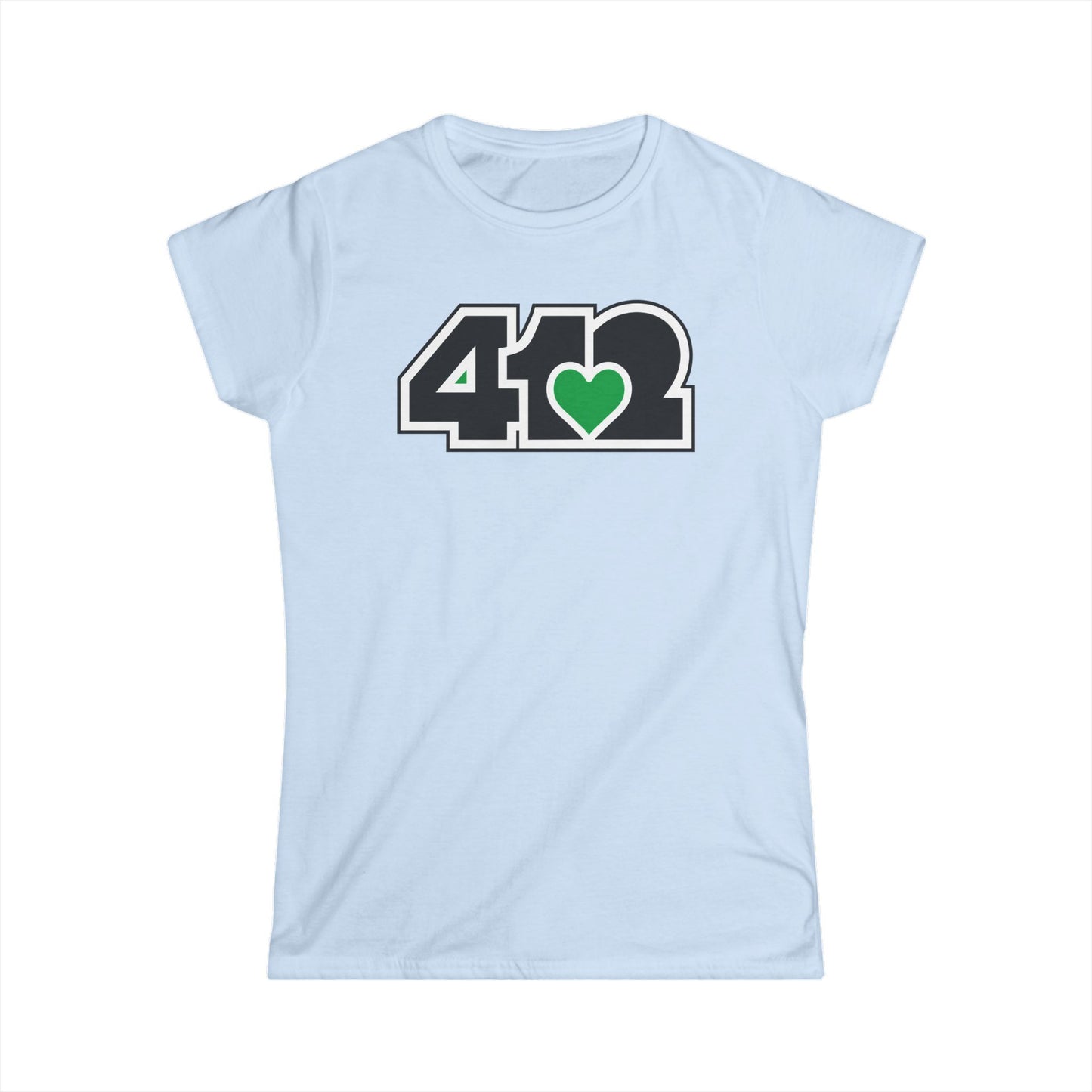 412 Women's Softstyle Tee - Green Heart, Black Logo