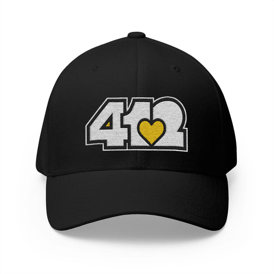 412 Stretch Fit Crown - Embroidered Yellow Heart, White Logo