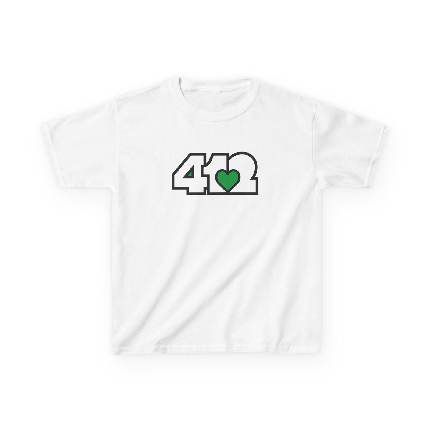 412 Kids Cotton Tee - Green Heart, White Logo