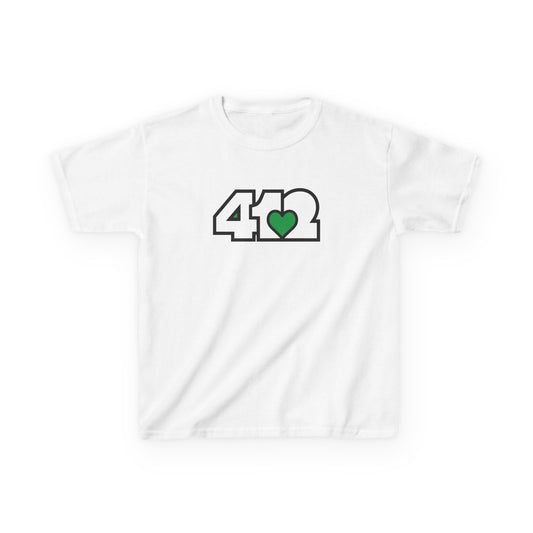 412 Kids Cotton Tee - Green Heart, White Logo