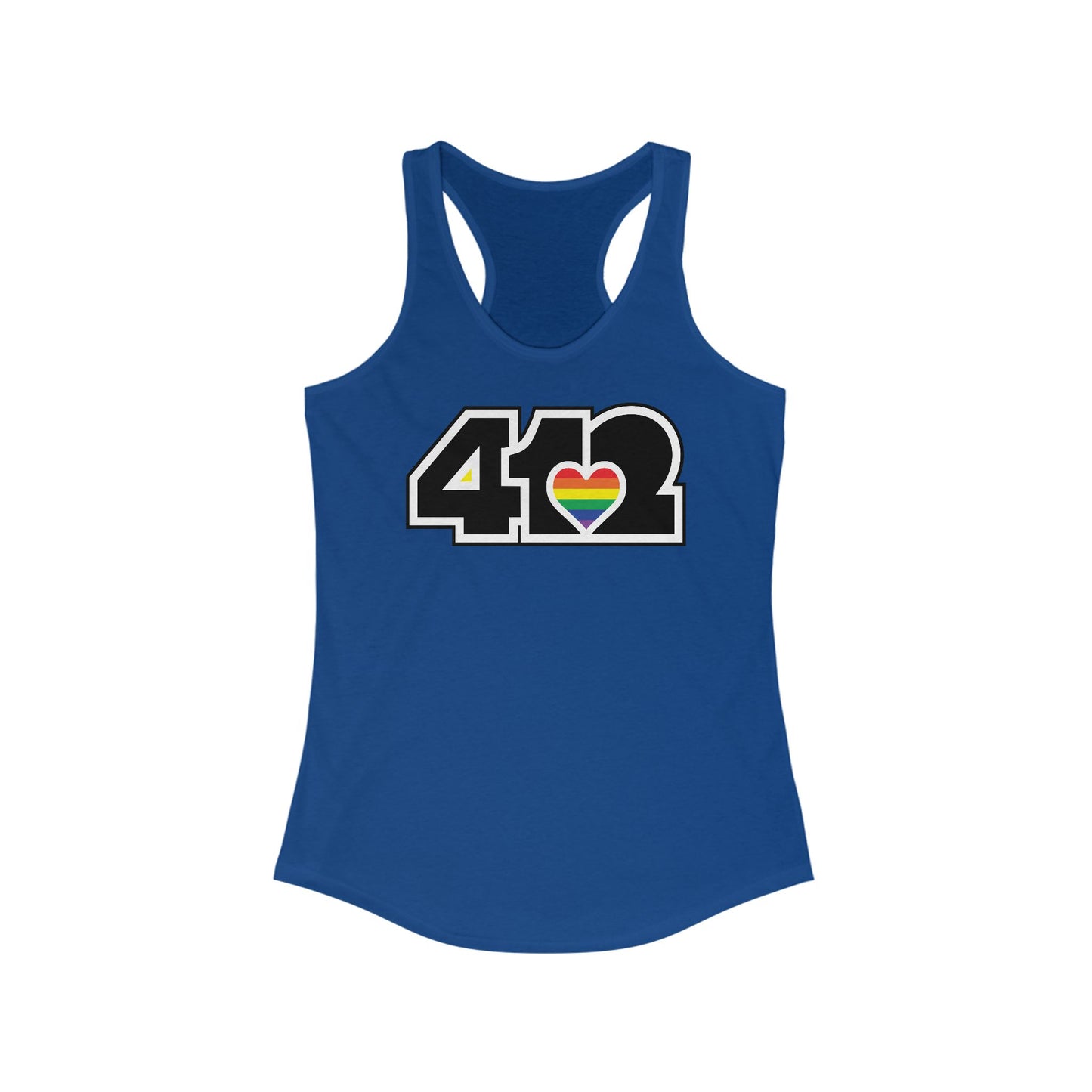 412 Women's Racerback Tank Top - Rainbow Heart, Black Logo
