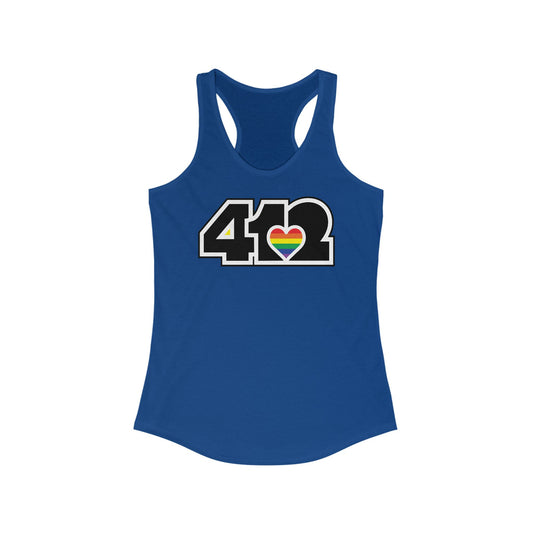412 Women's Racerback Tank Top - Rainbow Heart, Black Logo
