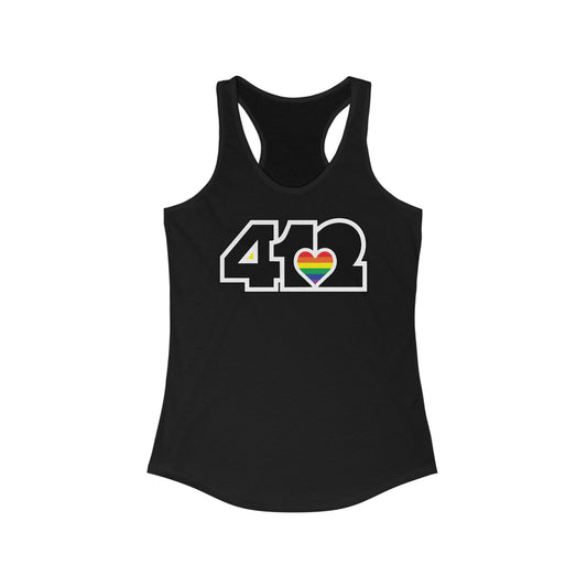 412 Women's Racerback Tank Top - Rainbow Heart, Black Logo